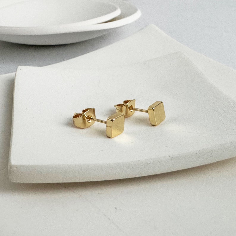 Square Stud Earrings Gold Earrings Dainty Post Earrings Gold Studs Geometric Studs Minimalist Earrings image 2