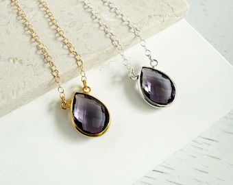 Amethyst Teardrop Bezel Necklace