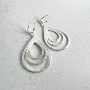 Multiple Teardrop Earrings Brushed Silver Statement Earrings Simple Silver Earrings Big Silver Earrings image 4