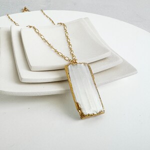 White Selenite Necklace 14k Gold Filled Figaro Chain Gemstone Necklace Simple Elegant Jewelry Gift for Her image 3