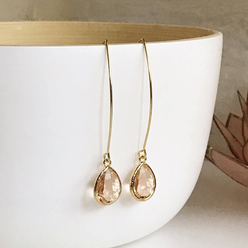 Gold Champagne Drop Earrings. Bridesmaid Gift. Drop Earrings. Wedding Jewelry. Simple Earrings Christmas Gift. Dangle Earrings. Jewelry Gift image 4