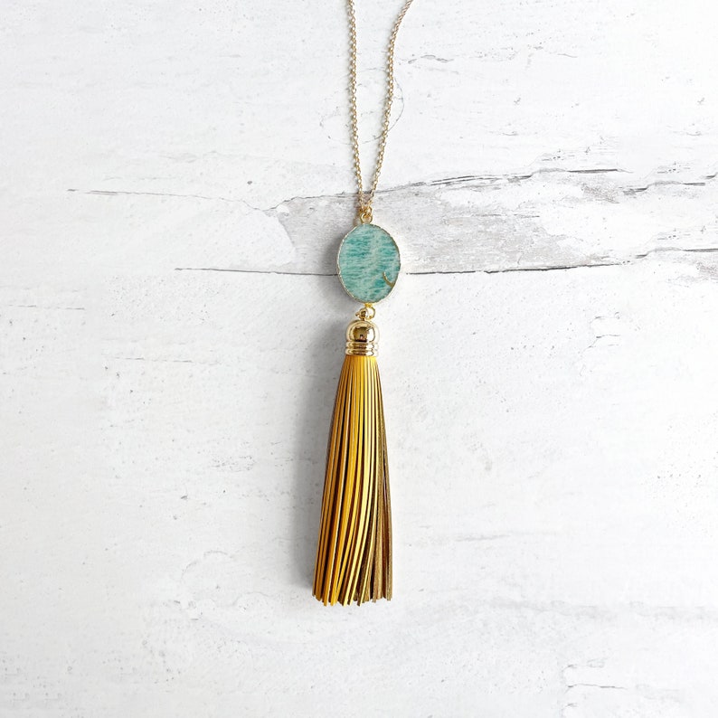 Tassel Necklace. Leather Tassel Necklace. Turquoise Orange Aqua Tassel Necklace. Long Tassel Necklace. Boho Tassel Jewelry. image 8