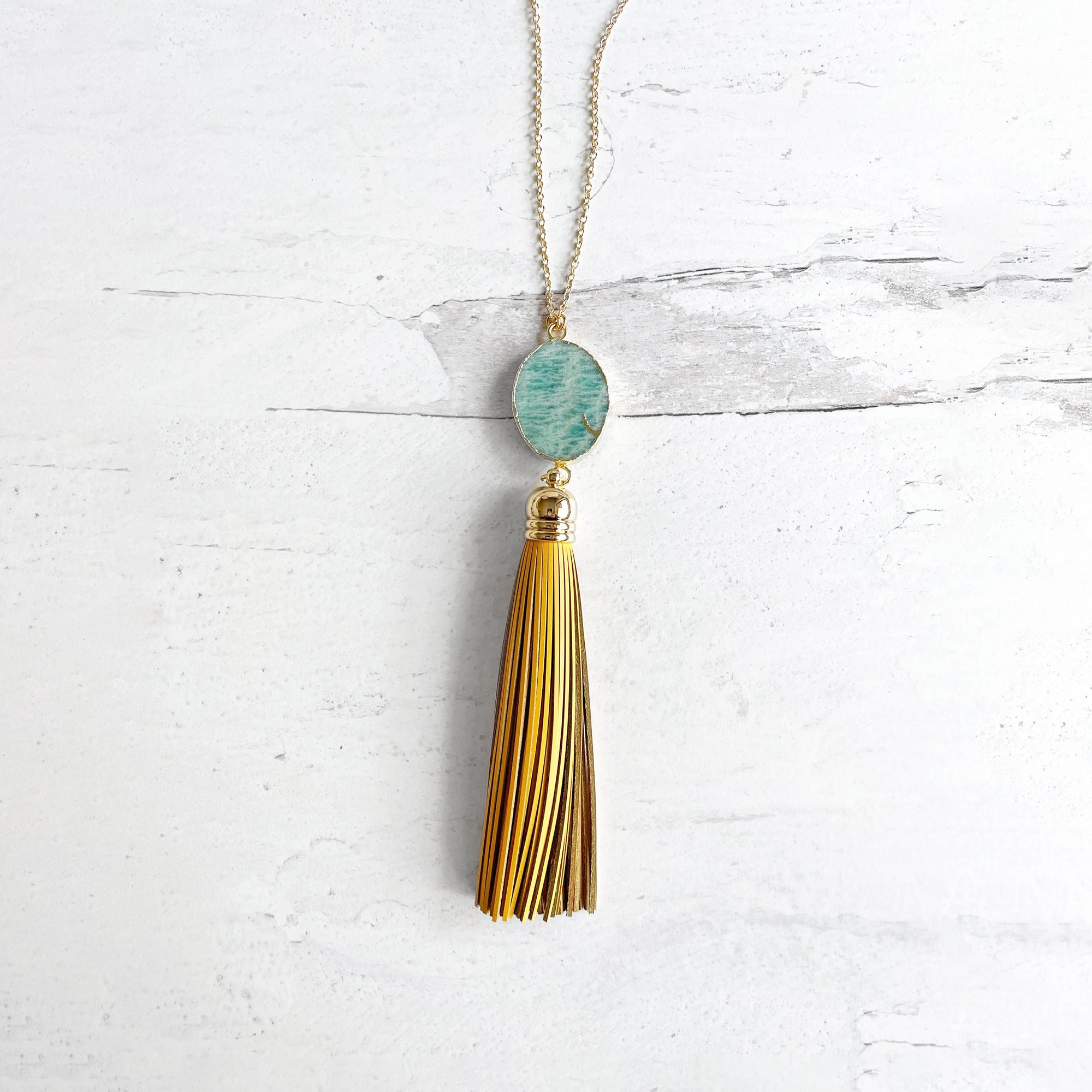 Tassel Necklace. Leather Tassel Necklace. Turquoise Orange - Etsy Sweden