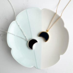 Black Onyx Crescent Moon Necklace: 14k Gold Filled or Sterling Silver