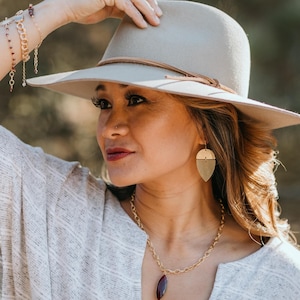 Brushed Brass Geometric Earrings: Gold Minimalist Teardrop Dangle