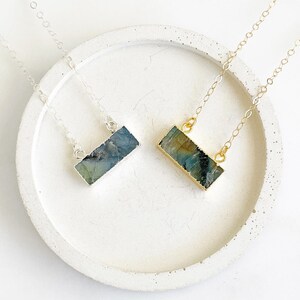 Dainty Labradorite Bar Necklace: 14k Gold Filled or Sterling Silver