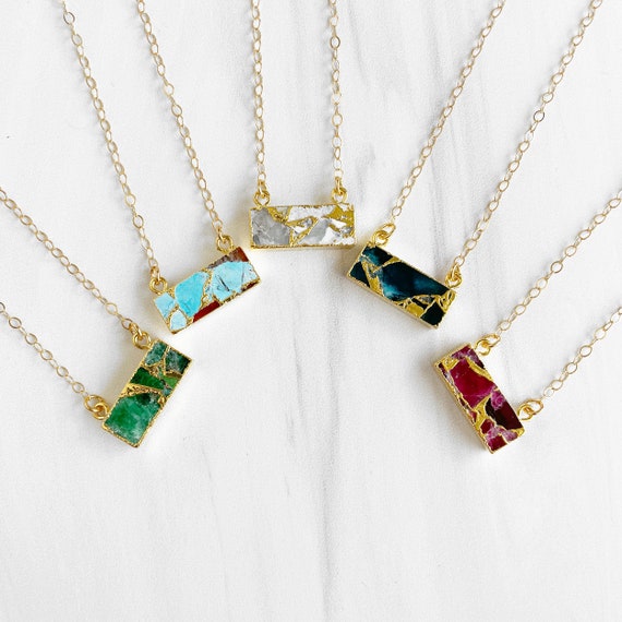 Gold Mojave Turquoise Bar Necklaces 