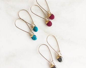 Drop Earrings with Tiny Gemstone Teardrops