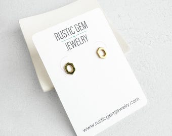 18k Gold Plated Hexagon Stud Earrings: Minimalist Geometric Posts