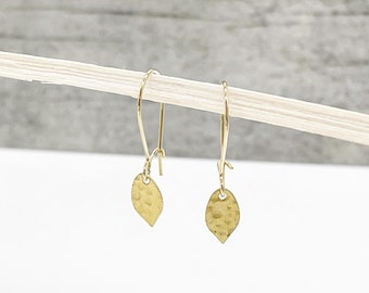 Sweet Textured Teardrop Earrings in Brass Gold. Dainty Drop Earrings. Simple Gold Teardrop Earrings