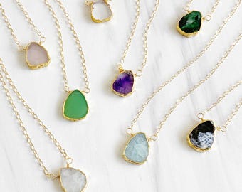 Dainty Gemstone Slice Necklace: 14k Gold Filled Chain