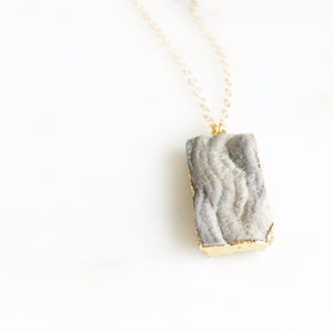 Grey Druzy Rectangle Necklace in Gold. Druzy Necklace image 2