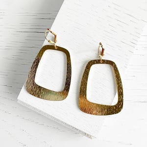 Asymmetrical Open Rectangle Earrings in Brushed Brass Gold. Gold Statement Earrings. Geometric Dangle Earrings