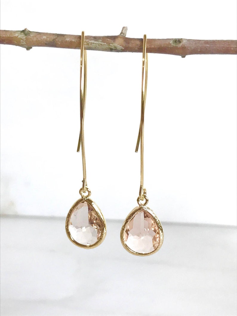 Gold Champagne Drop Earrings. Bridesmaid Gift. Drop Earrings. Wedding Jewelry. Simple Earrings Christmas Gift. Dangle Earrings. Jewelry Gift image 7