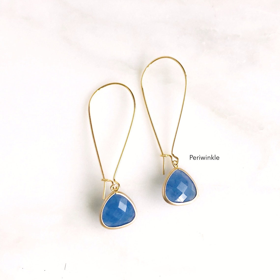 Colorful Stone Triangle Drop Earrings in Gold. Long Stone Drop Etsy