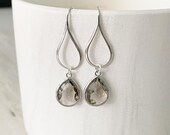 Silver Charcoal Drop Earrings. Charcoal Grey Teardrop Drop Earrings. Gift for Her. Dangle Earrings. Modern Drop Earrings. Christmas Gift.