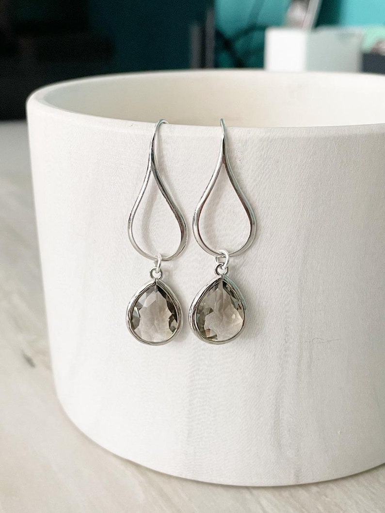 Silver Charcoal Drop Earrings.  Charcoal Grey Teardrop Drop Earrings.  Gift for Her.  Dangle Earrings. Modern Drop Earrings. Christmas Gift. 