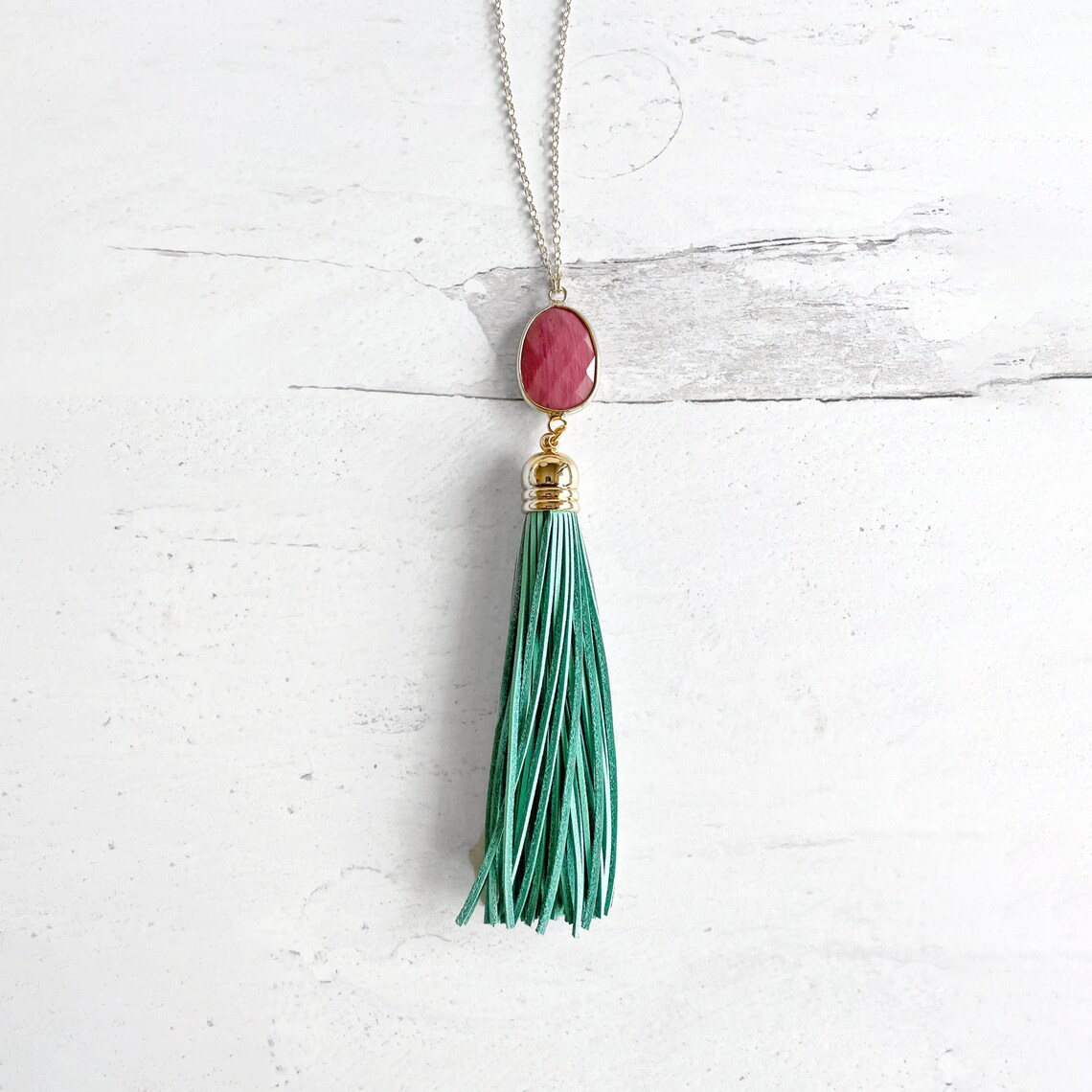 Tassel Necklace. Leather Tassel Necklace. Turquoise Orange Etsy