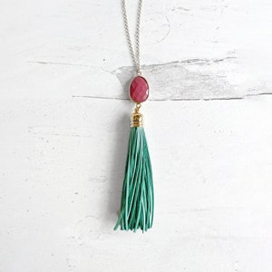 Tassel Necklace. Leather Tassel Necklace. Turquoise Orange Aqua Tassel Necklace. Long Tassel Necklace. Boho Tassel Jewelry. Style #3