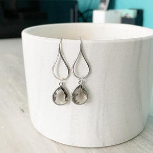 Silver Charcoal Drop Earrings. Charcoal Grey Teardrop Drop Earrings. Gift for Her. Dangle Earrings. Modern Drop Earrings. Christmas Gift. image 8