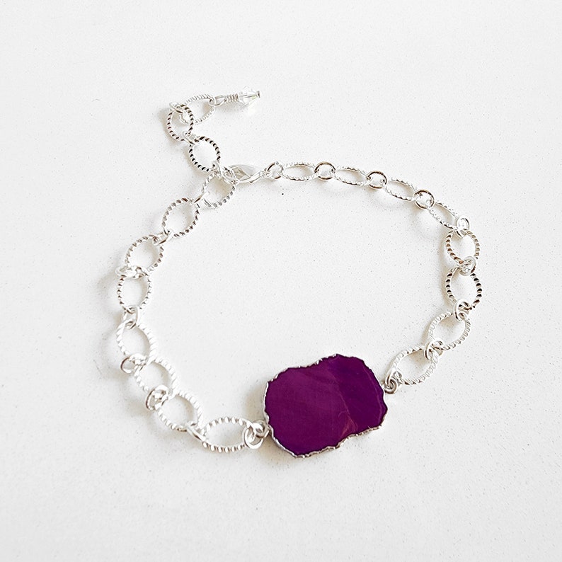 Chunky Chain Bracelet Silver Bracelet Purple Stone Simple Gemstone Bracelet Silver Chain Statement Bracelet Modern Jewelry image 3