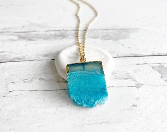 Teal Druzy Necklace. Geode Necklace. Druzy Jewelry. Stone Necklace. Teal Aqua Gold Necklace. Chunky Necklace. Gift.
