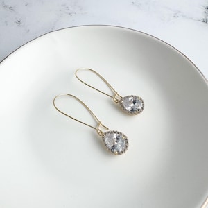Simple Gold Bridal Drop Earrings. Cubic Zirconia Drops. Elegant Dangle Earrings
