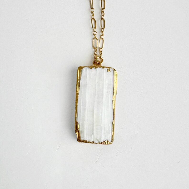 White Selenite Necklace 14k Gold Filled Figaro Chain Gemstone Necklace Simple Elegant Jewelry Gift for Her image 4