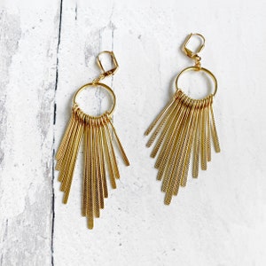 Fringe Statement Earrings in Silver and Gold. Geometric Dangle Earrings. Long Fringe Earrings image 3