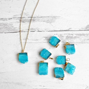 Teal Druzy Necklace. Geode Necklace. Druzy Jewelry. Stone Necklace. Teal Aqua Gold Necklace. Chunky Necklace. Gift. image 5