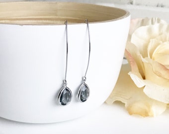 Silver Drop Earrings. Charcoal Dangle Earrings. Charcoal Jewelry. Bridesmaids Earrings. Wedding Earrings.