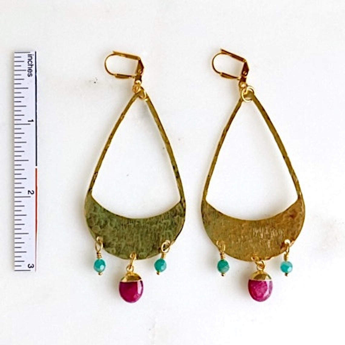 Super Big Statement Earrings With Hammered Brass Teardrops and Etsy