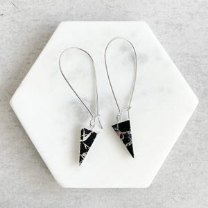 Black Mojave Triangle Earrings: Silver Dangle Earrings