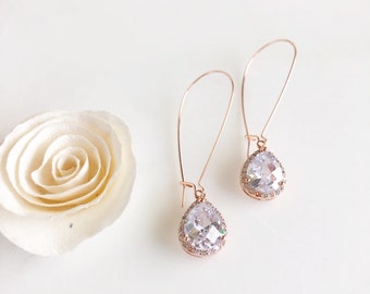 Large Rose Gold Drop Earrings. Bridesmaid Gift. Drop Earrings. Wedding Jewelry.