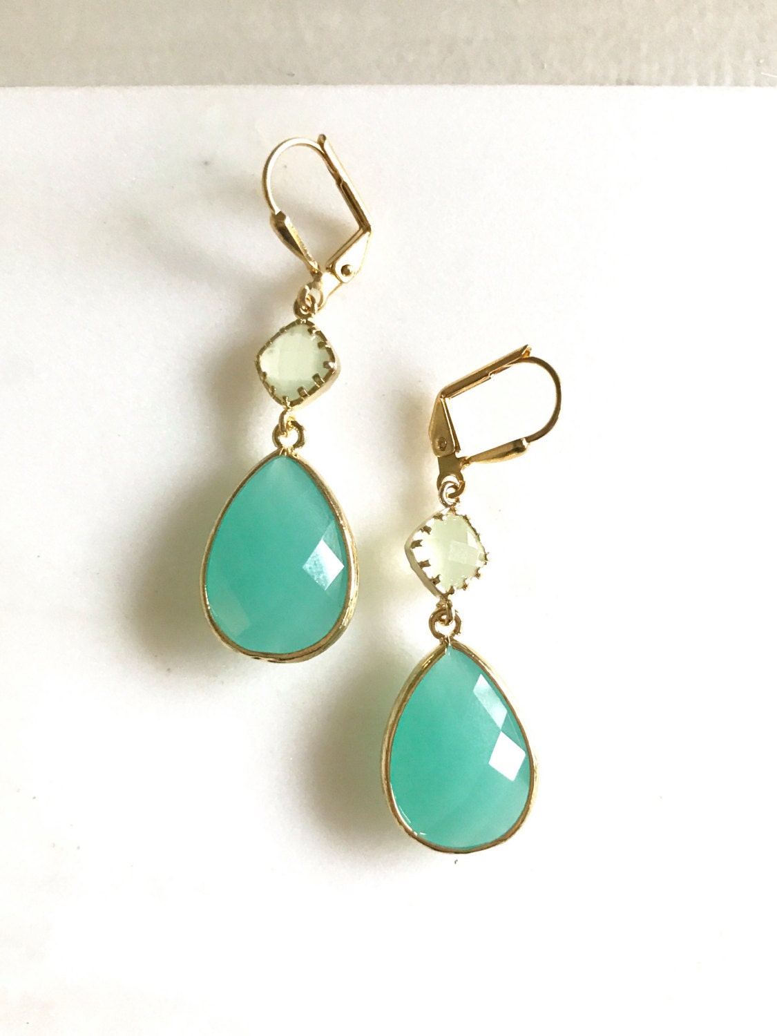 Aqua and Mint Bridal Earrings in Gold. Wedding Jewelry. Bridal Etsy