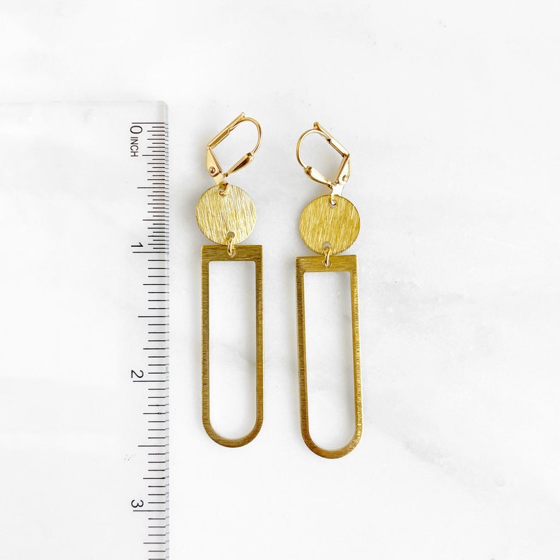 Simple Geometric Dangle Earrings in Gold. Horseshoe and Circle Earrings. Arch Brass Dangle Earrings image 5