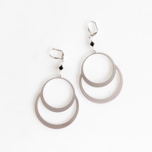 Black Crystal Stone Statement Earrings in Gold or Silver. Black Stone Dangle Earrings