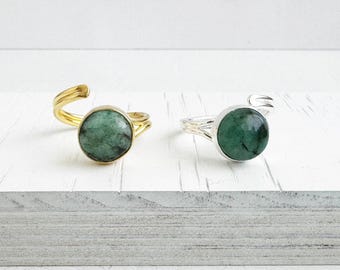 Anillo envolvente de esmeralda: chapado en oro y plata, piedra preciosa ajustable