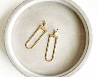 Simple Horseshoe Earrings in Gold. Simple Brushed Brass Dangle Earrings. Gold Earrings