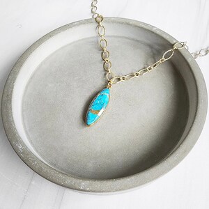 Turquoise Marquise Mojave Necklace with Chunky Chain in Gold. Chunky Chain Statement Necklace. Gold Turquoise Gemstone Necklace image 3