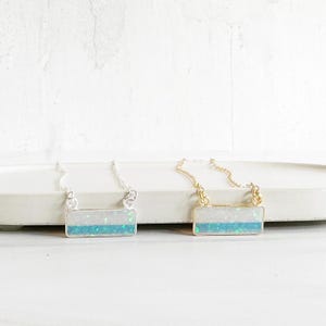Ethiopian Opal Bar Necklace: Iridescent Pendant, 14k Gold Filled or Sterling Silver