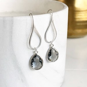 Silver Charcoal Drop Earrings. Charcoal Grey Teardrop Drop Earrings. Gift for Her. Dangle Earrings. Modern Drop Earrings. Christmas Gift. image 3