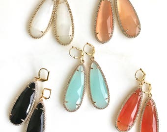 Statement Earrings. Teardrop Earrings. Gold Earrings. Colorful Statement Earrings.