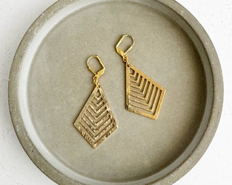 Kite Dangle Earrings | Geometric Earrings | Brushed Gold | Statement Jewelry | Art Deco Earrings | Modern Earrings