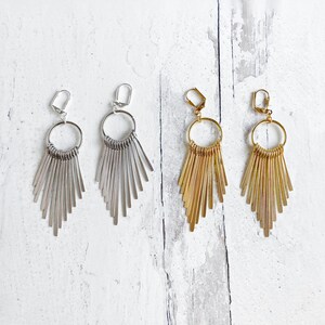 Fringe Statement Earrings in Silver and Gold. Geometric Dangle Earrings. Long Fringe Earrings image 1