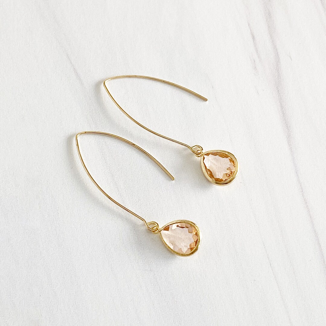 Gold Champagne Drop Earrings. Bridesmaid Gift. Drop Earrings. Wedding