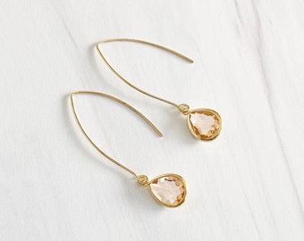 Gold Champagne Drop Earrings. Bridesmaid Gift. Drop Earrings. Wedding Jewelry. Simple Earrings Christmas Gift. Dangle Earrings. Jewelry Gift