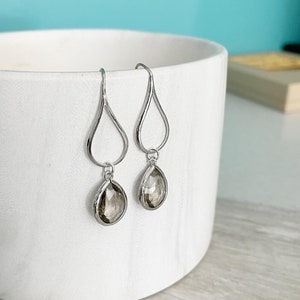 Silver Charcoal Drop Earrings. Charcoal Grey Teardrop Drop Earrings. Gift for Her. Dangle Earrings. Modern Drop Earrings. Christmas Gift. image 7