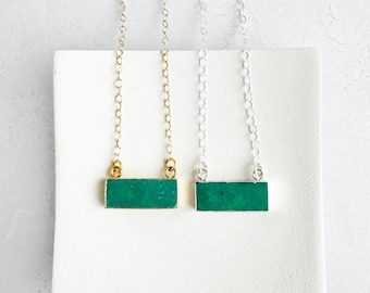 Tibetan Turquoise Bar Necklace: 14k Gold Filled or Sterling Silver