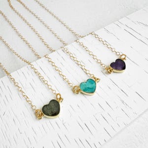 Heart Gemstone Necklace | 14k Gold Filled | Dainty Jewelry | Simple Heart Necklace | Layering Necklace | Gift for Her